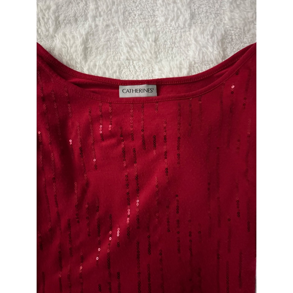 Catherines Red Sequin Front Dolman Sleeve Knit Top Blouse 3X- 26W/28W